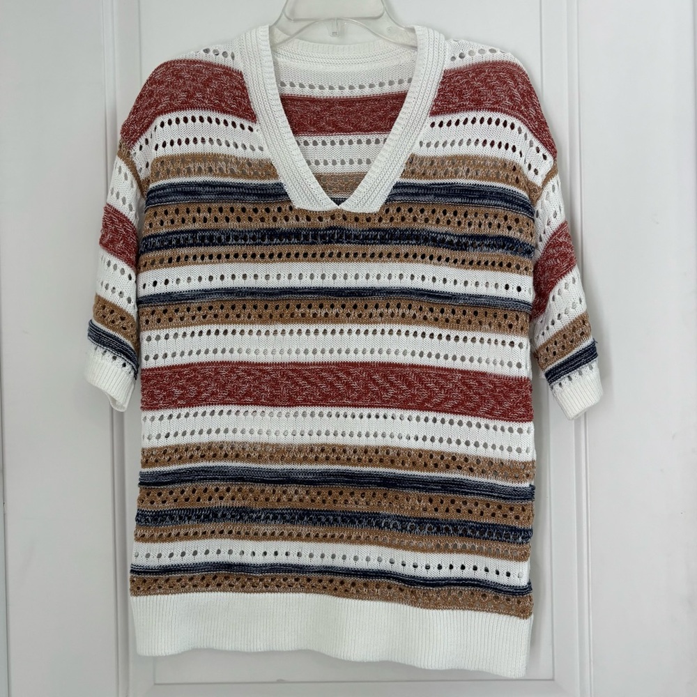 Striped V-Neck Knit Sweater